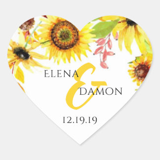 Thank You Floral Sunflowers Rustic Wedding Favour Heart Sticker