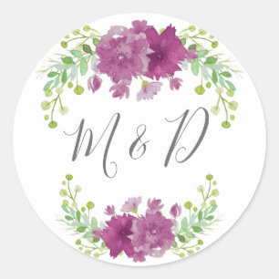 THANK YOU FLORAL VIOLET ROUND STICKER
