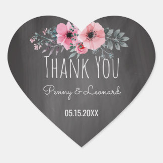Thank You Floral | Wedding Favour Chalkboard Heart Sticker