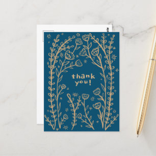 THANK YOU Floral Whimsical Sketch Doodle  Postcard