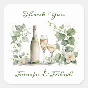 Thank You Florals With Wine Square Sticker