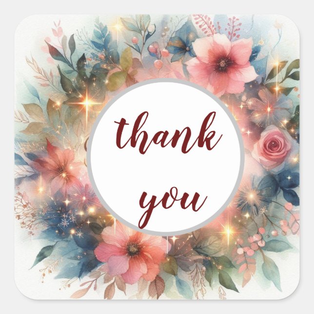 thank you flower design  square sticker (Front)