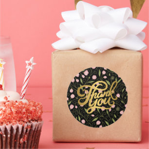 Thank you flower on black with repeating pattern classic round sticker