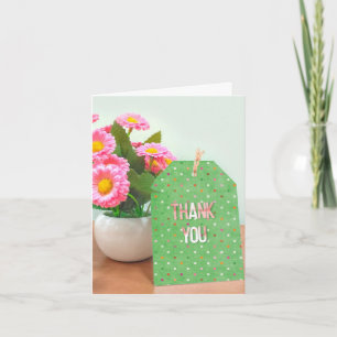 thank you-flower pot with polka dot tag you card