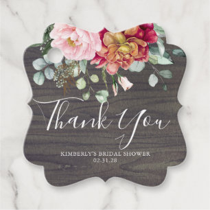 Thank You Flowers Rustic Wood Bridal Shower Favour Tags