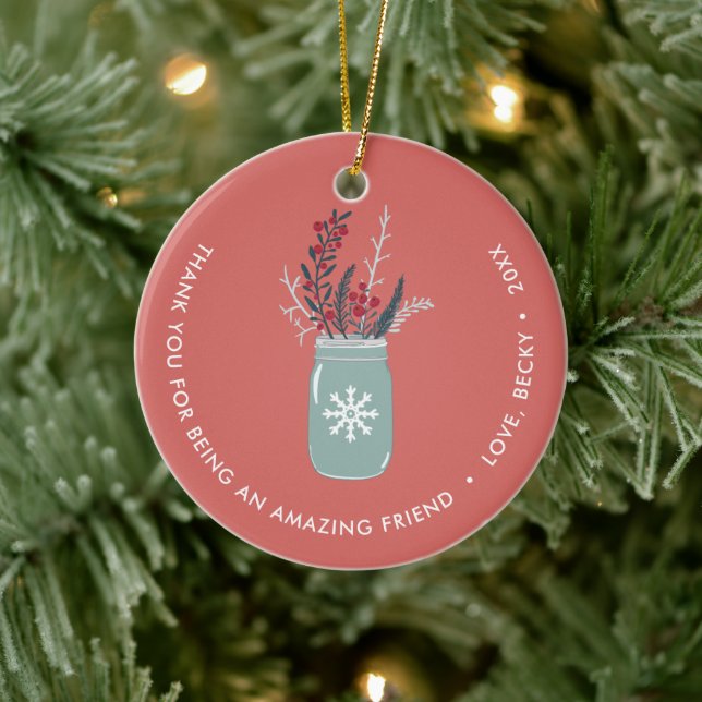 Thank You For Being An Amazing Friend Personalized Ceramic Ornament (Tree)