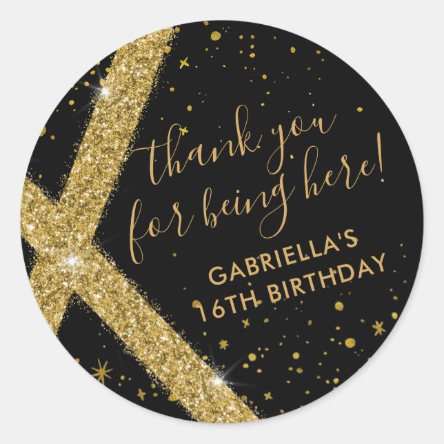 Thank You for Being Here Gold Glitter Favour Classic Round Sticker (Front)