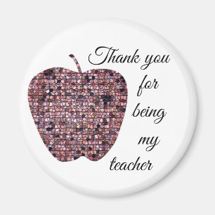 Thank You For Being My Teacher Red Mosaic Appple Magnet