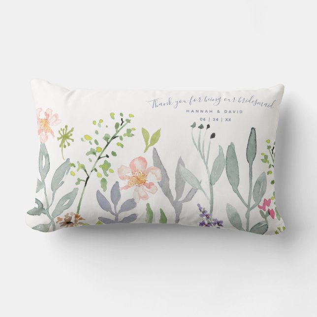Thank you for being our bridesmaid delicate floral lumbar pillow (Front)