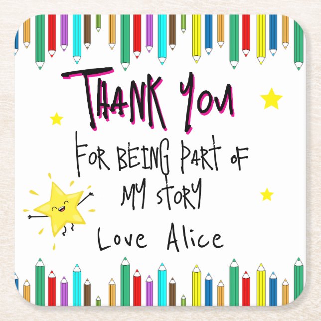 Thank You for Being Part of My Story – Elegant  Square Paper Coaster (Front)