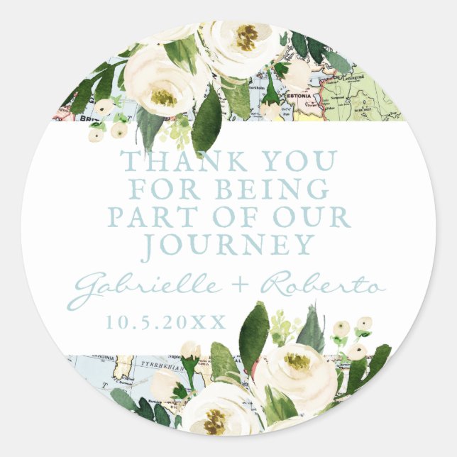 Thank You For Being Part of Our Journey Map Favour Classic Round Sticker (Front)