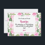 Thank You For Celebrating 70th Birthday Pink Roses<br><div class="desc">Beautiful Pink Watercolor Roses and bright greenery pattern framing the thank you card details. The back of card features the same pattern. Update and personalize with you custom thank you message for your guests The same floral arrangements and pattern are also featured in various matching gift ideas in the La...</div>
