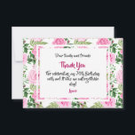 Thank You For Celebrating 70th Birthday Pink Roses Card<br><div class="desc">Beautiful Pink Watercolor Roses and bright greenery pattern framing the thank you card details. The back of card features the same pattern. Update and personalize with you custom thank you message for your guests The same floral arrangements and pattern are also featured in various matching gift ideas in the La...</div>