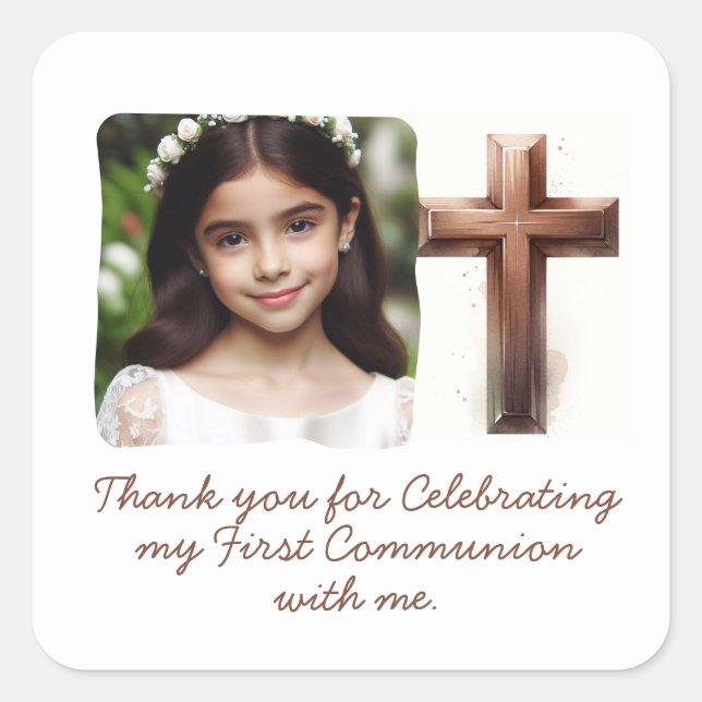 Thank you for Celebrating My 1st communion with me Square Sticker (Front)