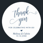 Thank you for celebrating, Navy Blue, Wedding Classic Round Sticker<br><div class="desc">Thank you for celebrating,  Navy Blue,  Wedding Classic Round Sticker</div>