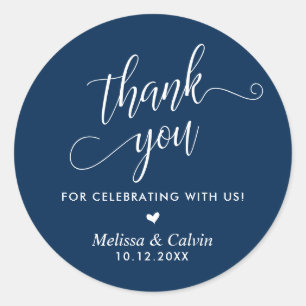 Thank you for celebrating, Navy Blue, Wedding Classic Round Sticker