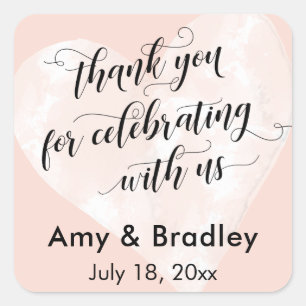 Thank You for Celebrating With Us Blush Pink Heart Square Sticker
