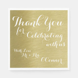 thank you for celebrating with us, faux gold napkin