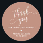 Thank you for celebrating with us, Wedding Classic Round Sticker<br><div class="desc">Thank you for celebrating with us,  Wedding Classic Round Sticker,  in terracotta brown themed.</div>