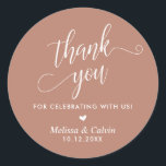 Thank you for celebrating with us, Wedding Classic Round Sticker<br><div class="desc">Thank you for celebrating with us,  Wedding Classic Round Sticker,  in terracotta brown themed.</div>