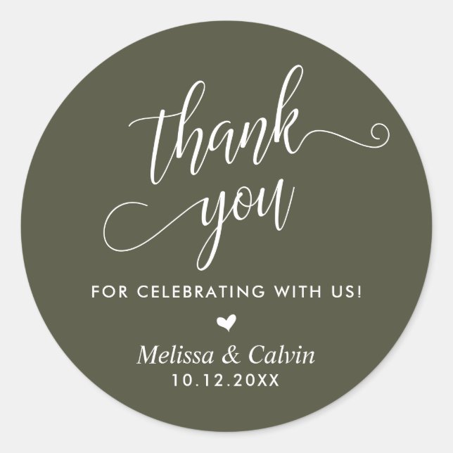 Thank you for celebrating with us, Wedding Classic Round Sticker (Front)