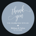 Thank you for celebrating with us, Wedding Classic Round Sticker<br><div class="desc">Thank you for celebrating with us,  Wedding Classic Round Sticker,  in dusty blue themed.</div>