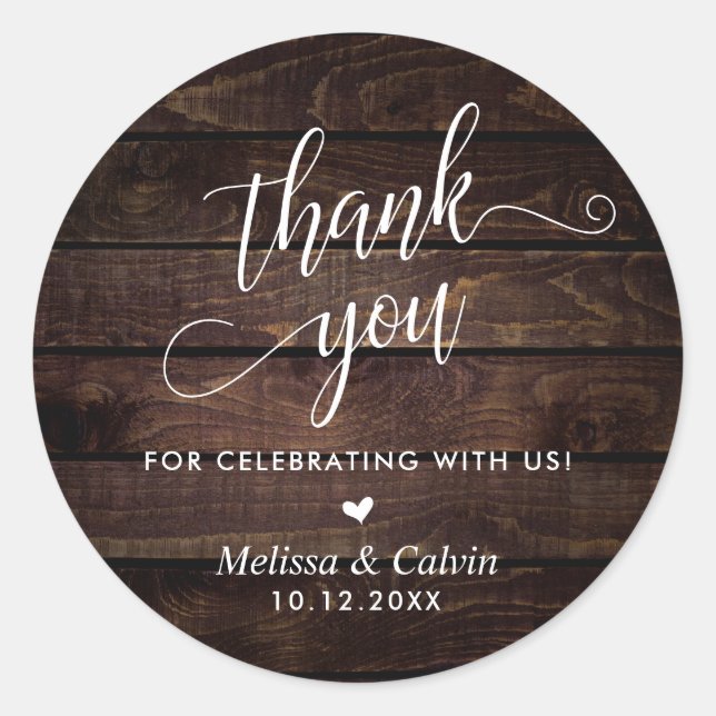 Thank you for celebrating with us, Wedding Classic Round Sticker (Front)