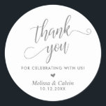Thank you for celebrating with us, Wedding Classic Round Sticker<br><div class="desc">Thank you for celebrating with us,  Wedding Classic Round Sticker,  in dark grey themed.</div>