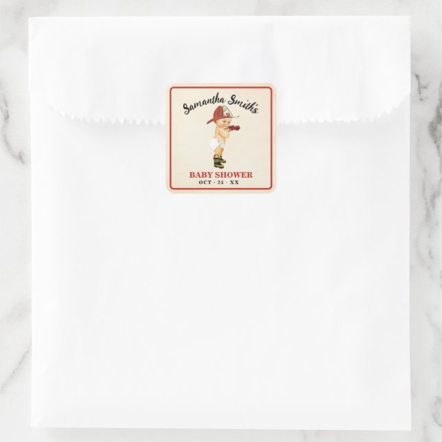 Thank You for Coming Baby Firefighter Baby Shower Square Sticker (Bag)