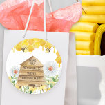 Thank You for Coming Bee Themed Birthday Party Classic Round Sticker<br><div class="desc">Thank you for coming Bee themed birthday party favour stickers, with cute beehive holding the fully editable wording. The watercolor illustration is a cute blend of bumblebees, honeycomb, dripping honey and country wildflowers as well as the all-important whimsical beehive to hold your personalized text. For co-ordinating invitations and party decor,...</div>