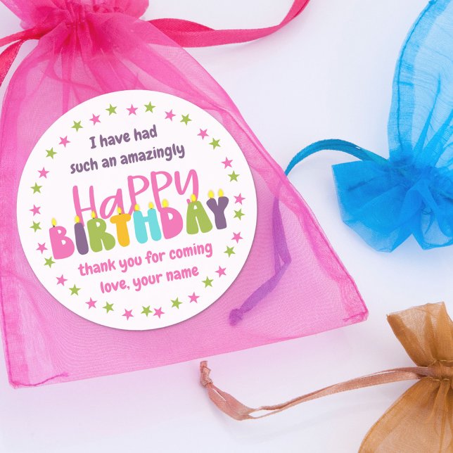Thank You for Coming Birthday Colourful Candles Classic Round Sticker (Creator Uploaded)