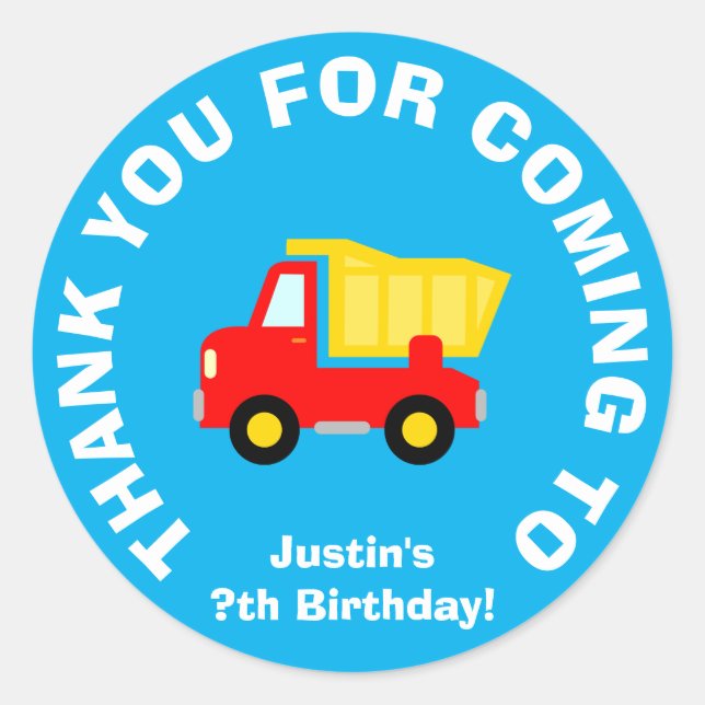 Thank you for coming Birthday party favour sticker (Front)