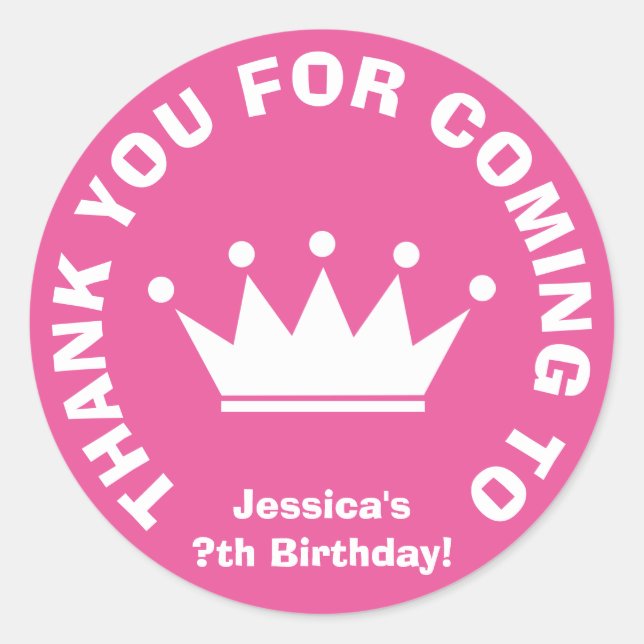 Thank you for coming Birthday party favour sticker (Front)