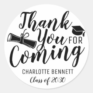 Thank You For Coming Black Graduation Party Favour Classic Round Sticker