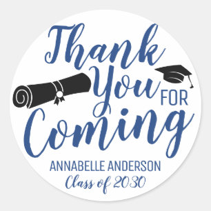 Thank You For Coming Blue Graduation Party Favour Classic Round Sticker