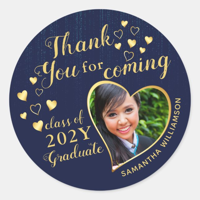 Thank You for Coming Blue Graduation Party Favour Classic Round Sticker (Front)