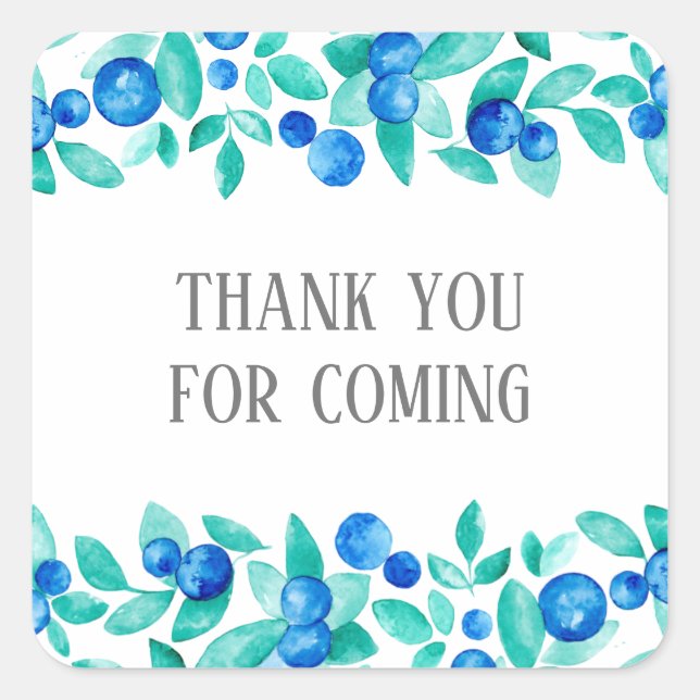 Thank you for coming. Blueberries baby shower Square Sticker (Front)