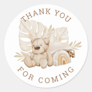 Thank you for coming Boho Teddy Bear kids birthday Classic Round Sticker