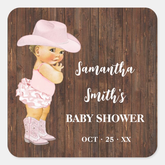Thank You for Coming Cowgirl Western Baby Shower Square Sticker (Front)