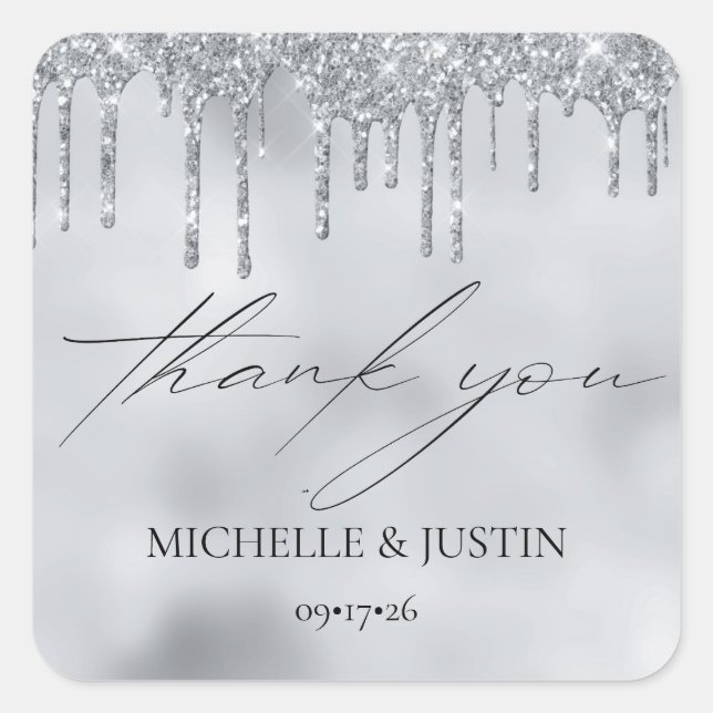 Thank You For Coming Event  Silver Sparkle  Square Square Sticker (Front)