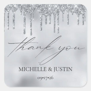 Thank You For Coming Event  Silver Sparkle  Square Sticker