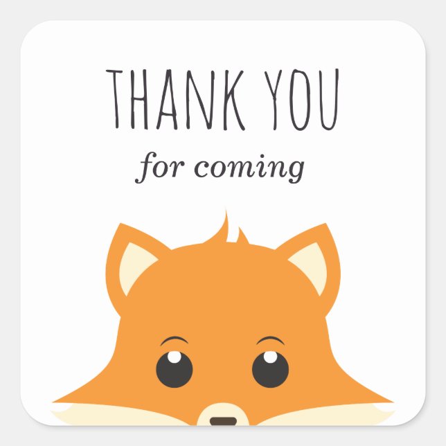 Thank you for coming. Fox baby shower. Animal Square Sticker (Front)