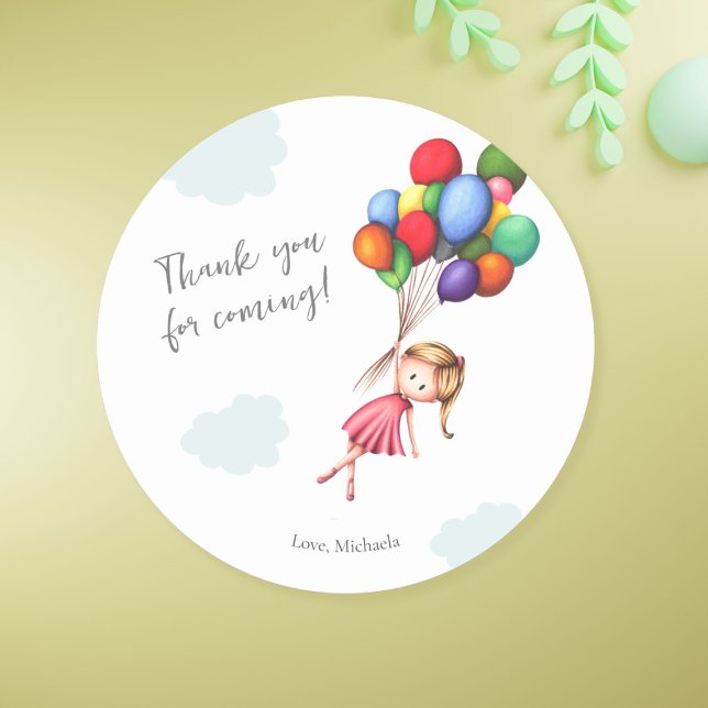 Thank You for Coming Girl with Balloons Love Classic Round Sticker (Creator Uploaded)