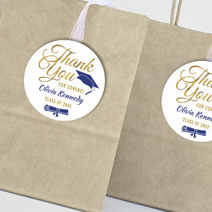 Thank You For Coming Gold & Blue Graduation Party Classic Round Sticker