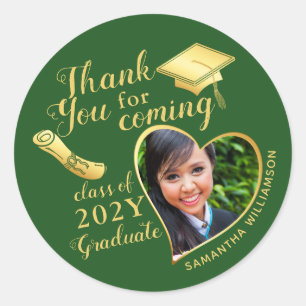Thank You for Coming Green and Gold Graduation Classic Round Sticker