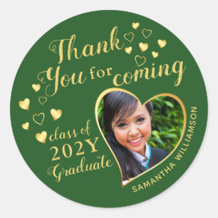 Thank You for Coming Green Graduation Party Favour Classic Round Sticker
