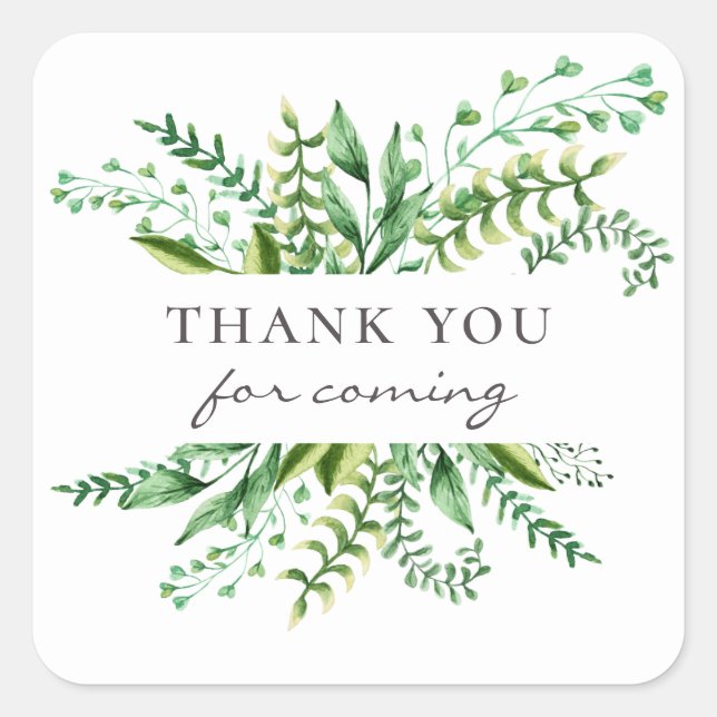 Thank you for coming. Greenery botanic baby shower Square Sticker (Front)