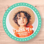 Thank You For Coming Modern Dots Custom Photo Classic Round Sticker<br><div class="desc">This simple and modern design is composed of serif typography and add a custom photo."Thank You For Coming To My Party" on top of your custom photo. Perfect for birthday party favours or give-aways,  or gift bags,  birthday party envelope seals,  anniversaries,  or any other party!</div>