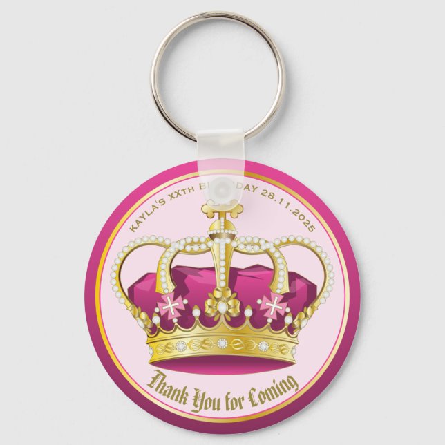 Thank You for Coming Pearl Crown Gold Pink Girly Keychain (Front)