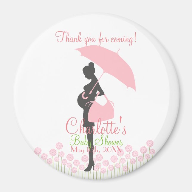 Thank You For Coming! Pink Silhouette Baby Shower Magnet (Front)